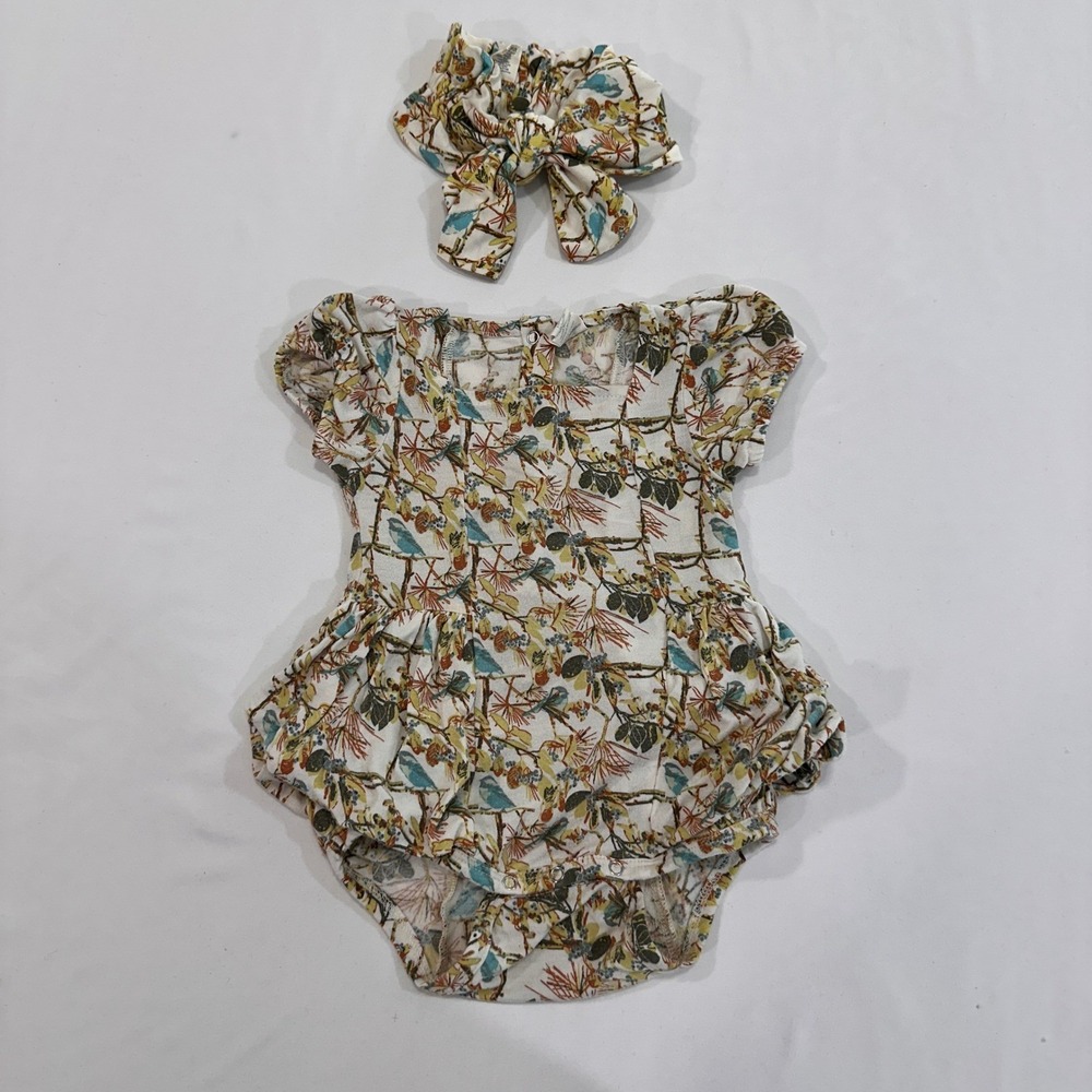 Kate Quinn Aqua Chickadee‎ Ballerina Bubble Romper Kids 6-12m | Cottagecore